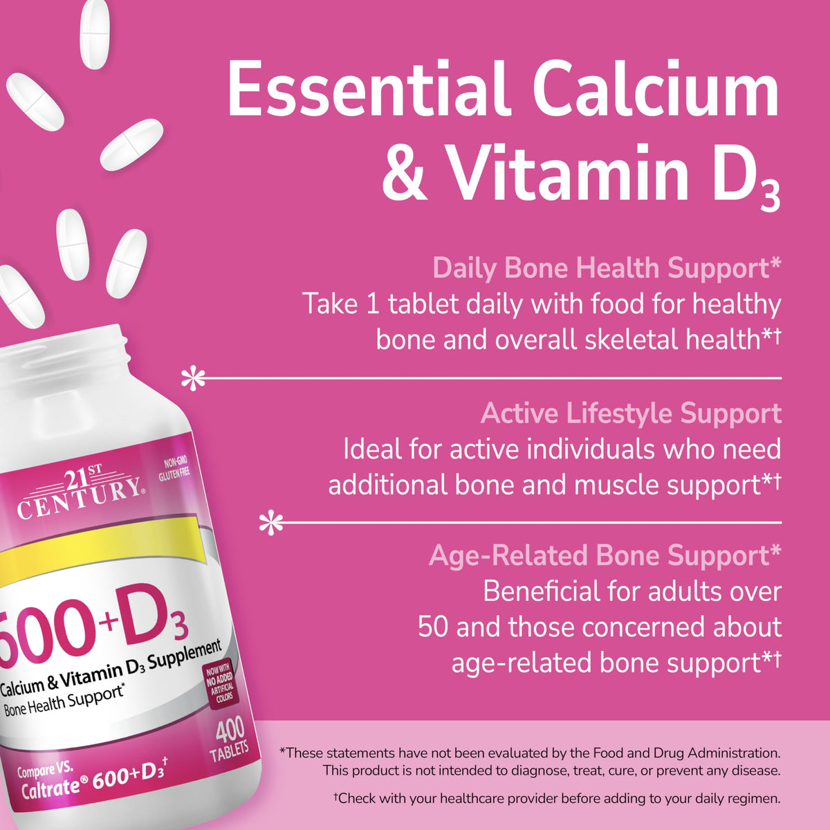 21st Century Calcium Plus D Supplement Tablet 600 mg - 400 Tablets - image 3