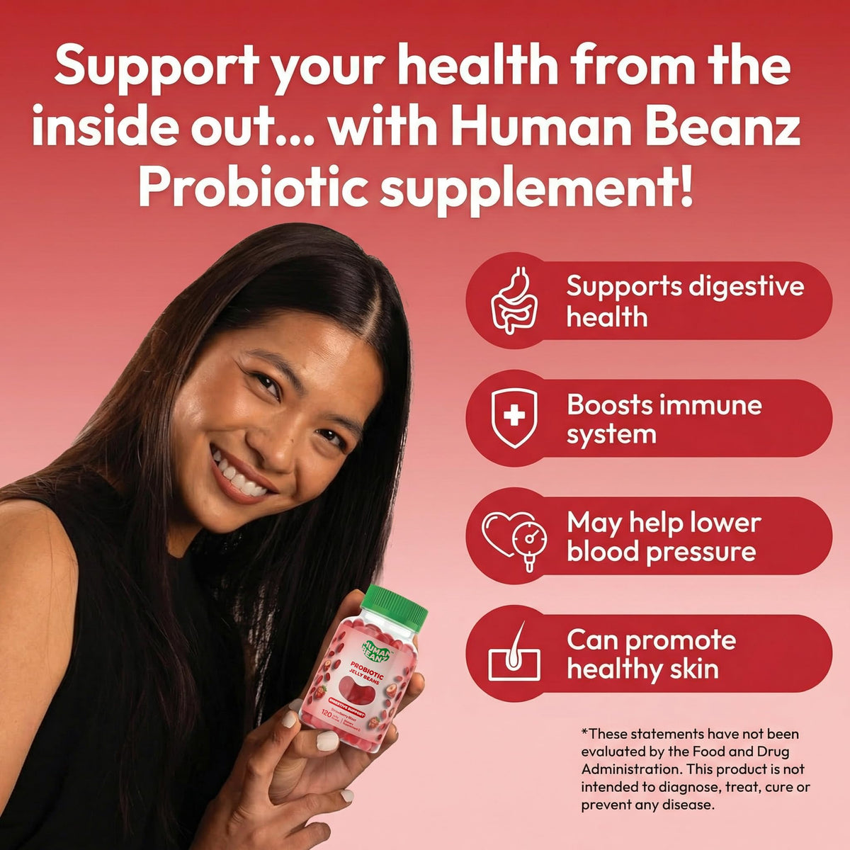 Human Beanz Probiotic Jelly Bean Gummies Strawberry Blast - 120 Count - image 4