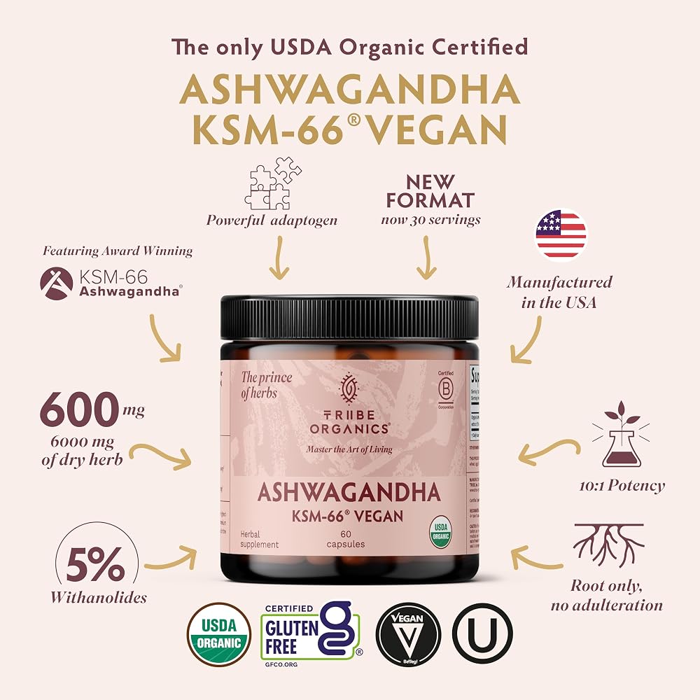 TRIBE ORGANICS Vegan Ashwagandha KSM-66 Supplement - 60 Capsules - image 2