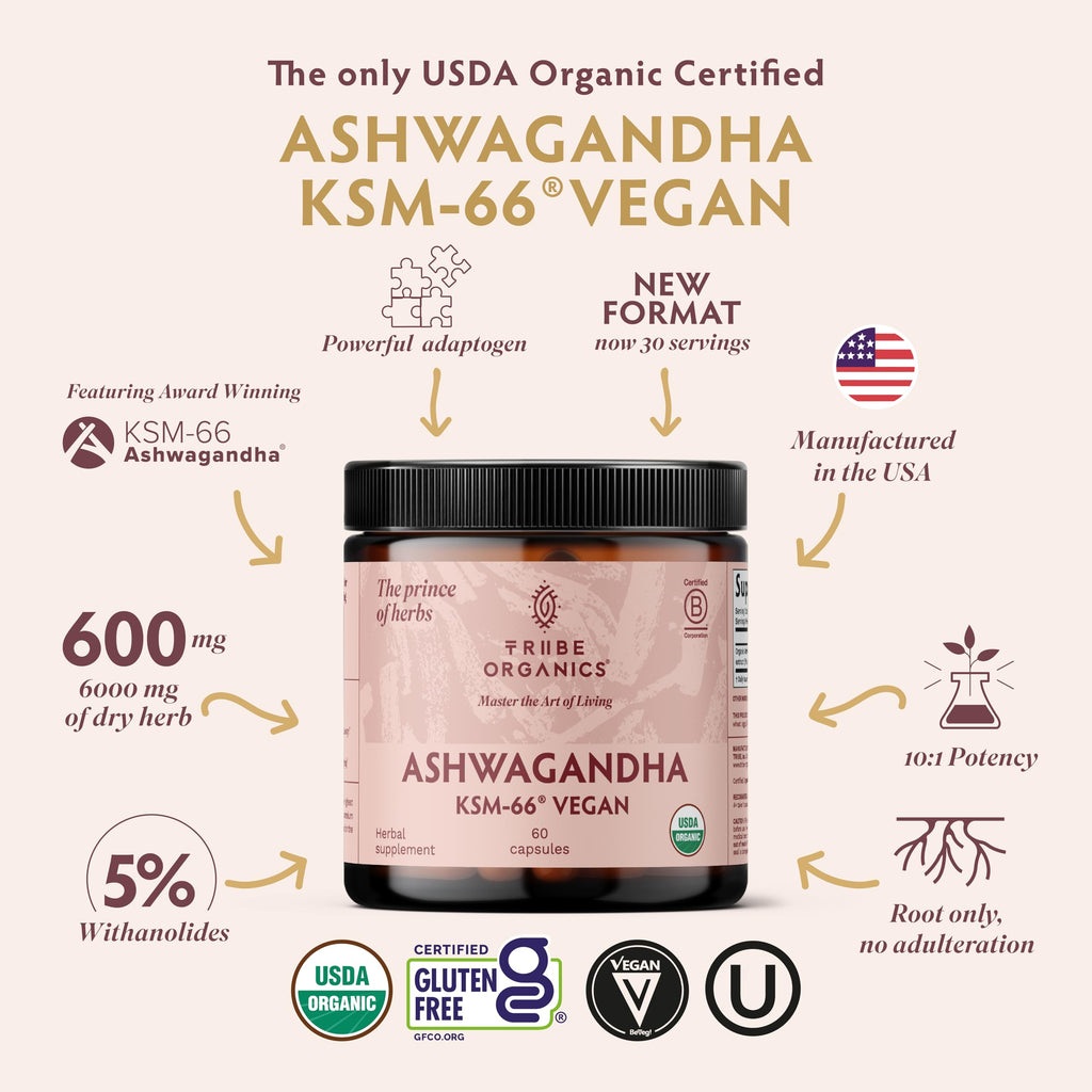 TRIBE ORGANICS Vegan Ashwagandha KSM-66 Supplement - 60 Capsules - image 2