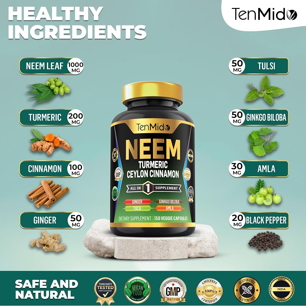 Tenmido Neem Leaf 8-in-1 Supplement Immune Health Support - 150 Capsules - image 3