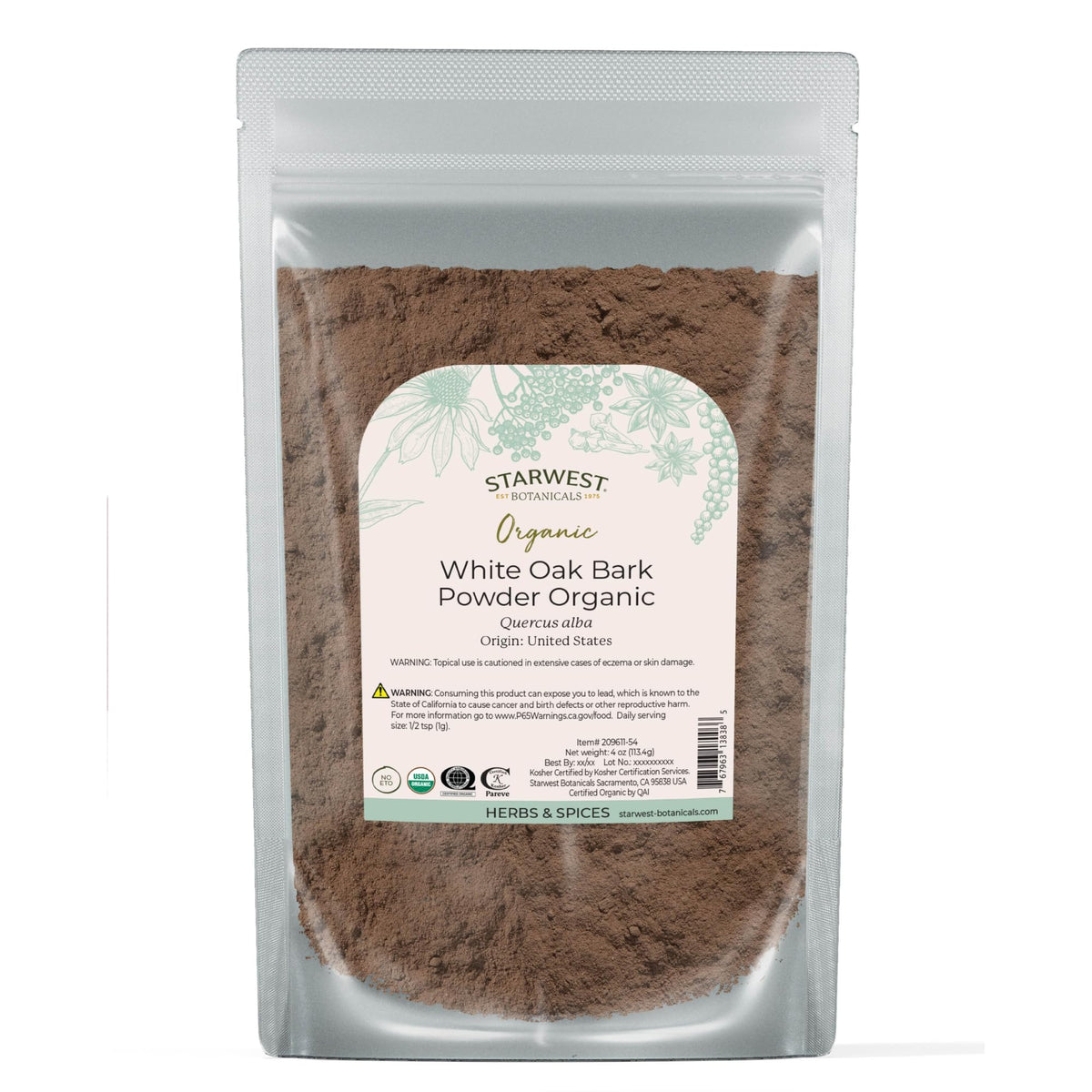 Starwest Botanicals White Oak Bark Powder Organic - 4 oz