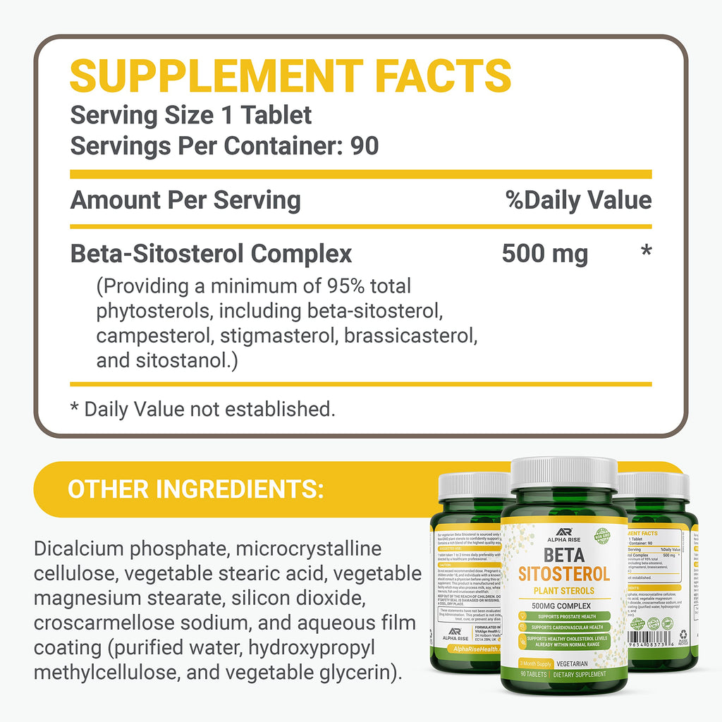 ALPHA RISE Beta Sitosterol 500 mg Prostate Health Support - 90 Tablets - image 2