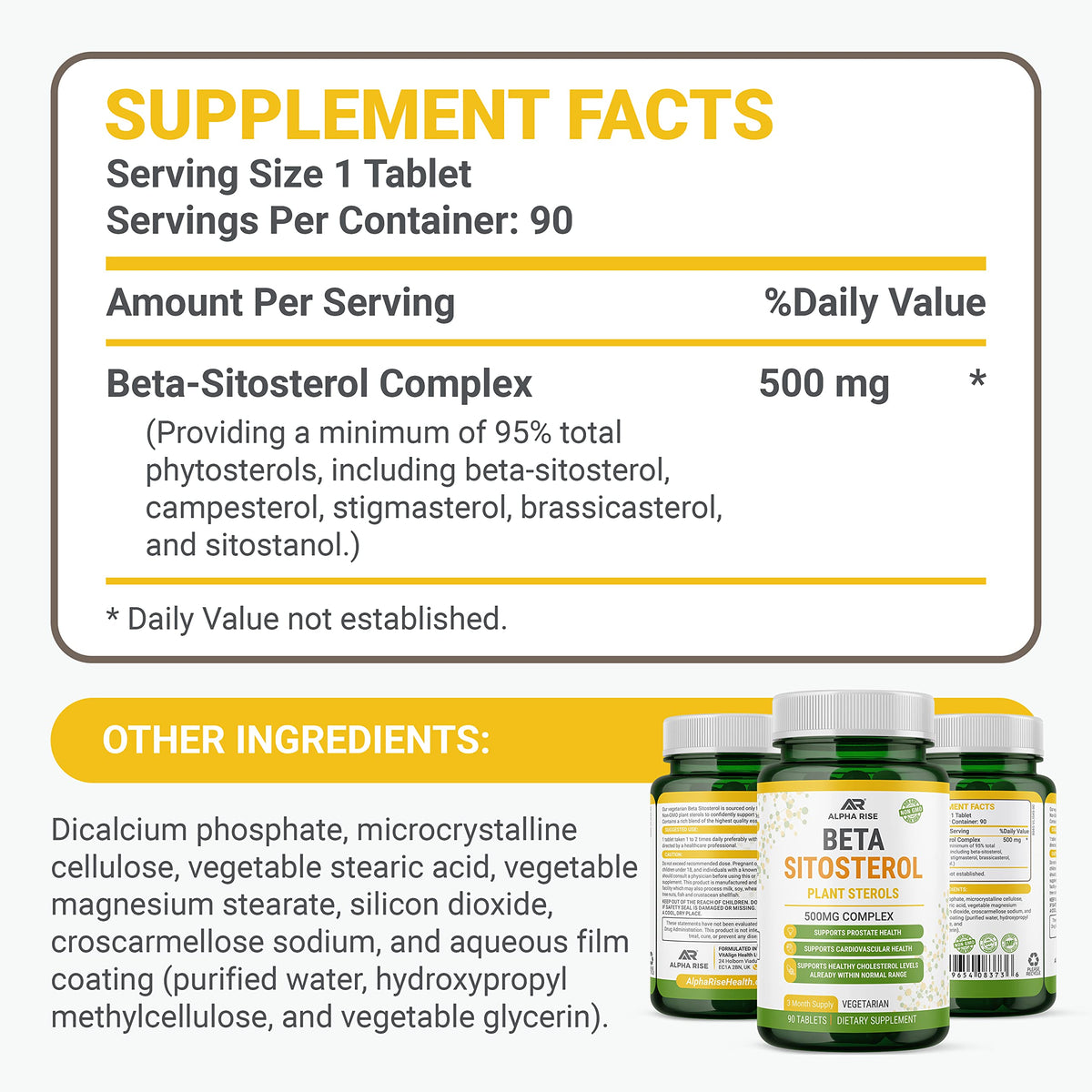 ALPHA RISE Beta Sitosterol 500 mg Prostate Health Support - 90 Tablets - image 2
