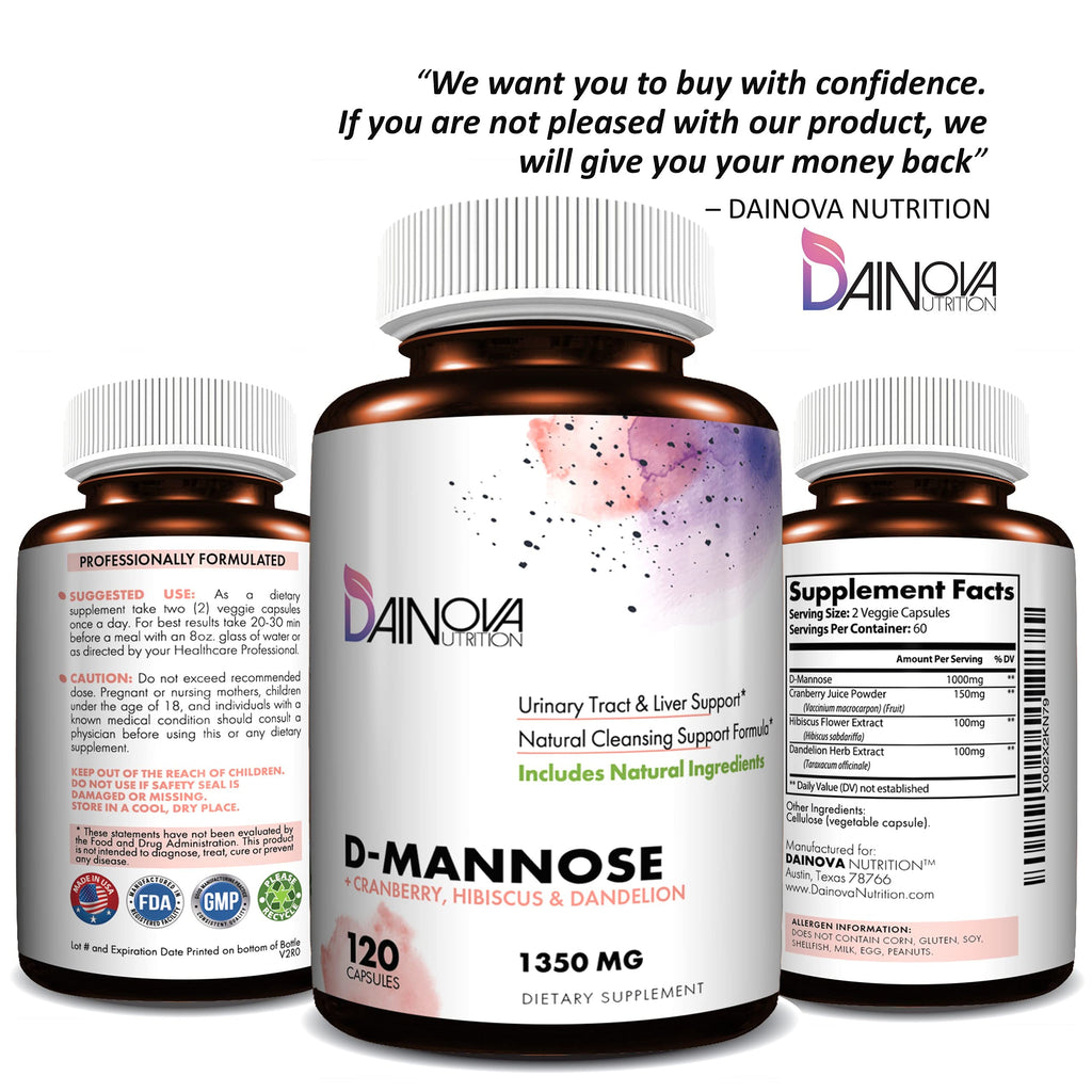 Dainova Nutrition D-Mannose 1350mg with Cranberry - 120 Capsules - image 6