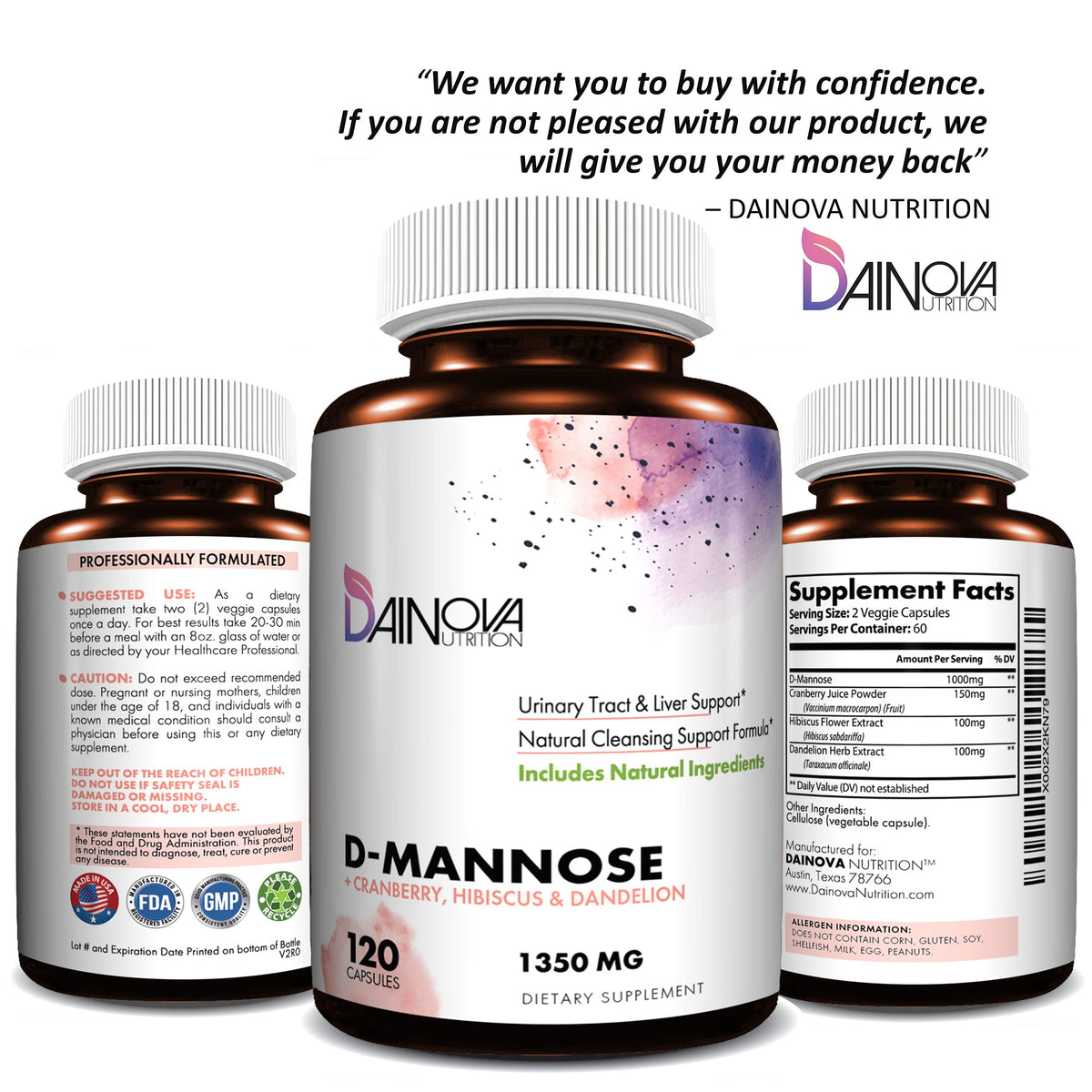 Dainova Nutrition D-Mannose 1350mg with Cranberry - 120 Capsules - image 6
