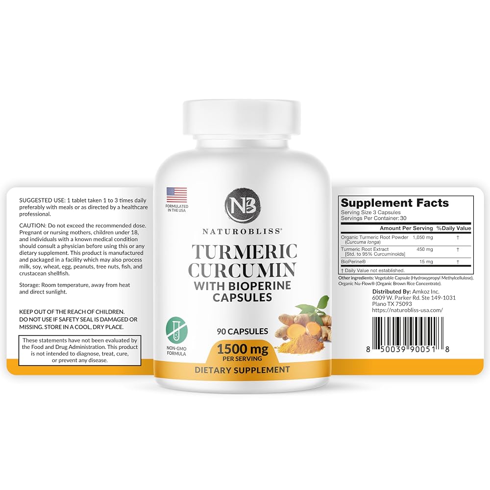 NaturoBliss Turmeric Curcumin with BioPerine 1500mg - 90 Capsules - image 4