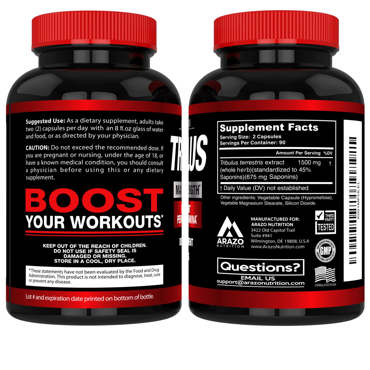 Arazo Nutrition Tribulus Terrestris 1500mg Extract - 180 Capsules - image 3