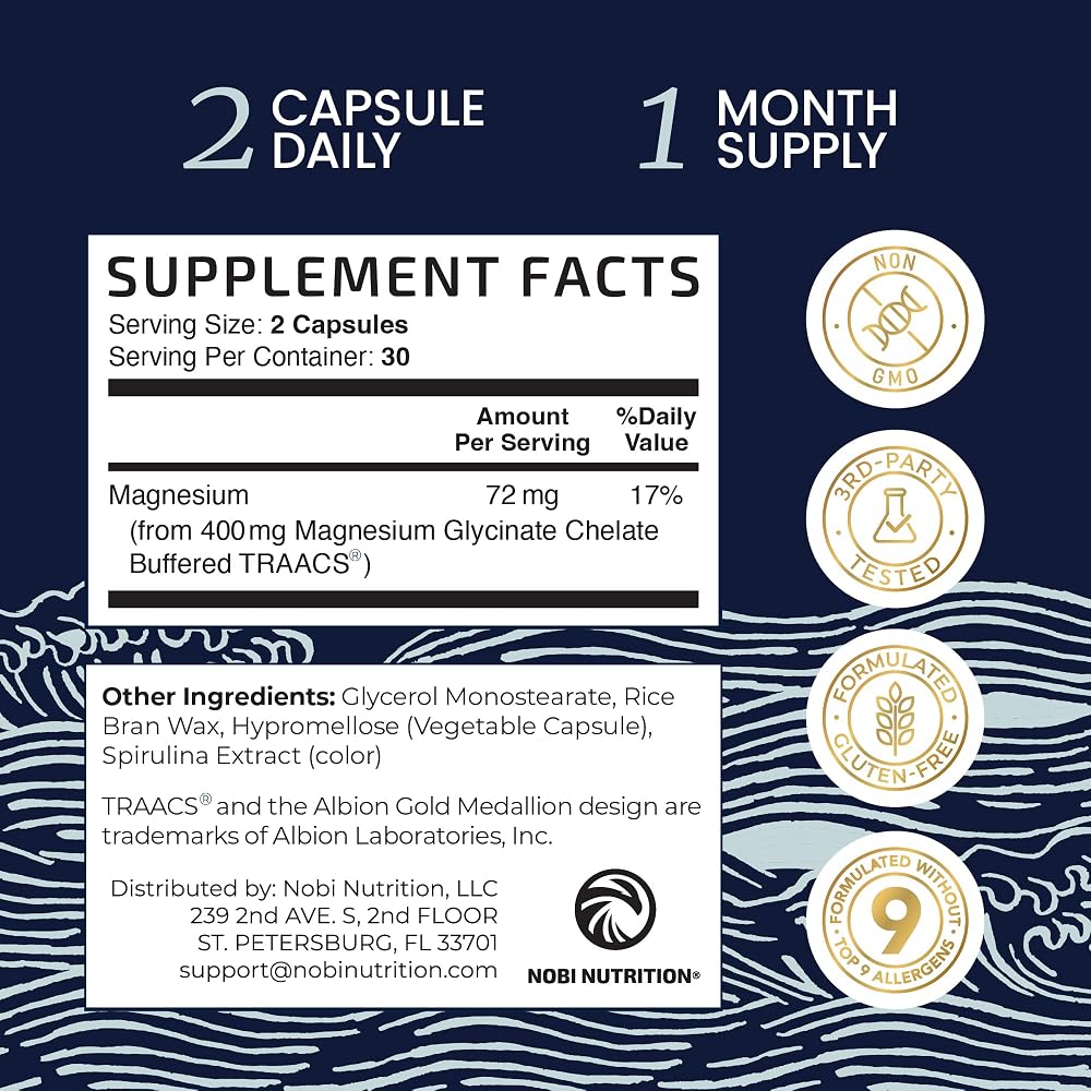 Nobi Nutrition Magnesium Glycinate 400mg for Sleep & Relaxation - 60 Beadlets - image 6