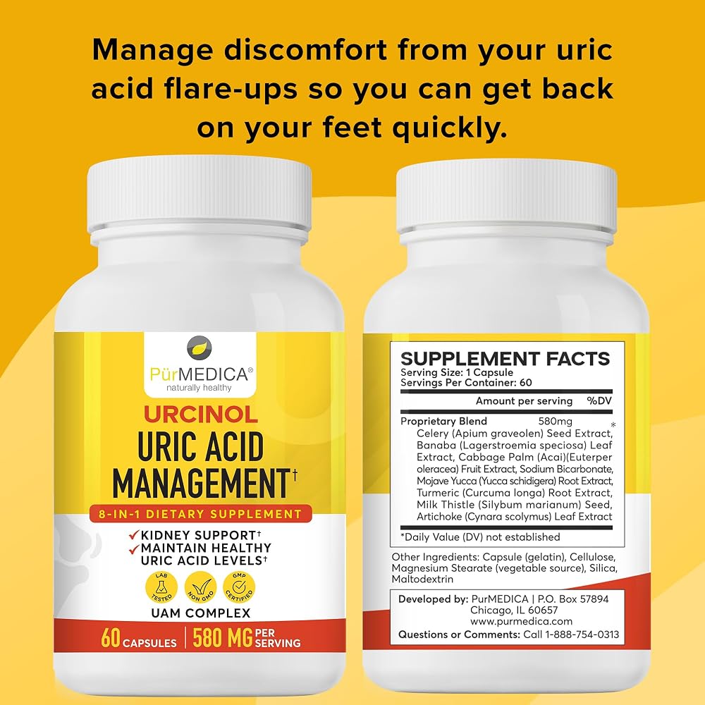 PurMEDICA Urcinol Uric Acid Supplement for Joint Support - 60 Capsules - image 4