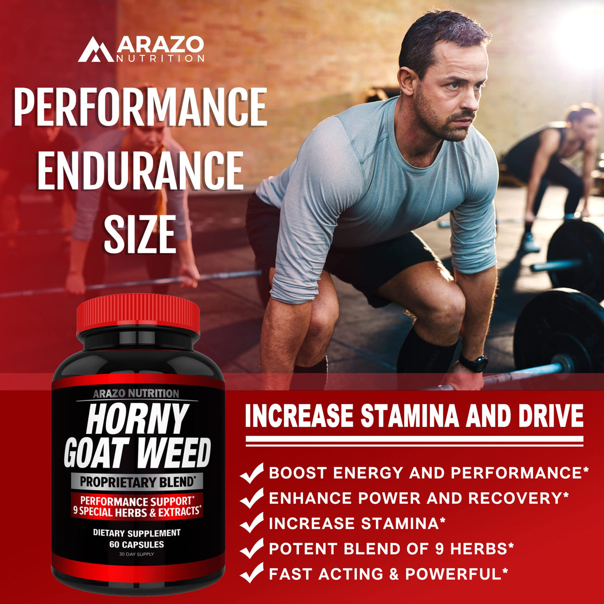 Arazo Nutrition Horny Goat Weed Extract with Maca Root & Ginseng - 60 Capsules - image 4