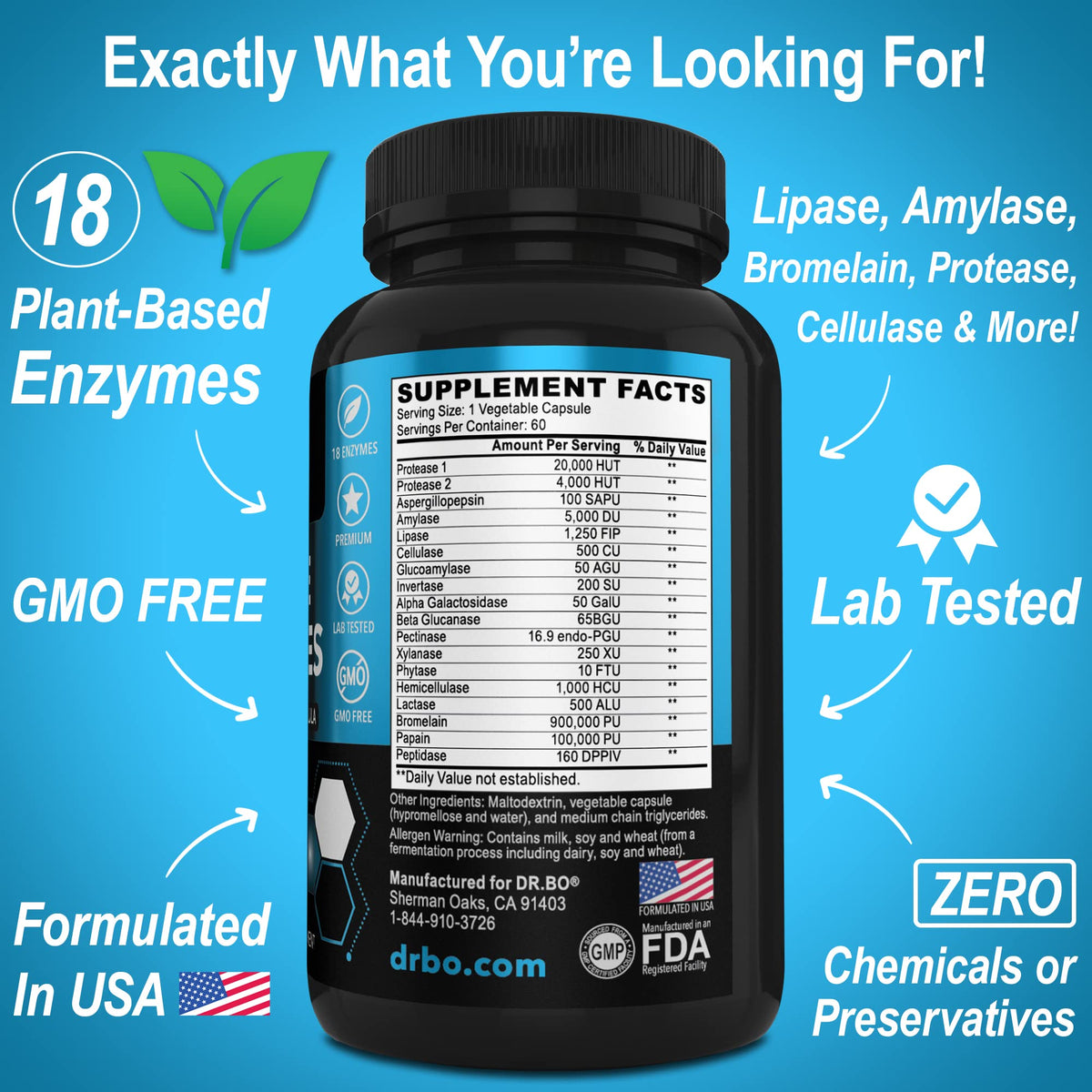 DR. BO Digestive Enzymes Plant Based - 60 Capsules - image 5
