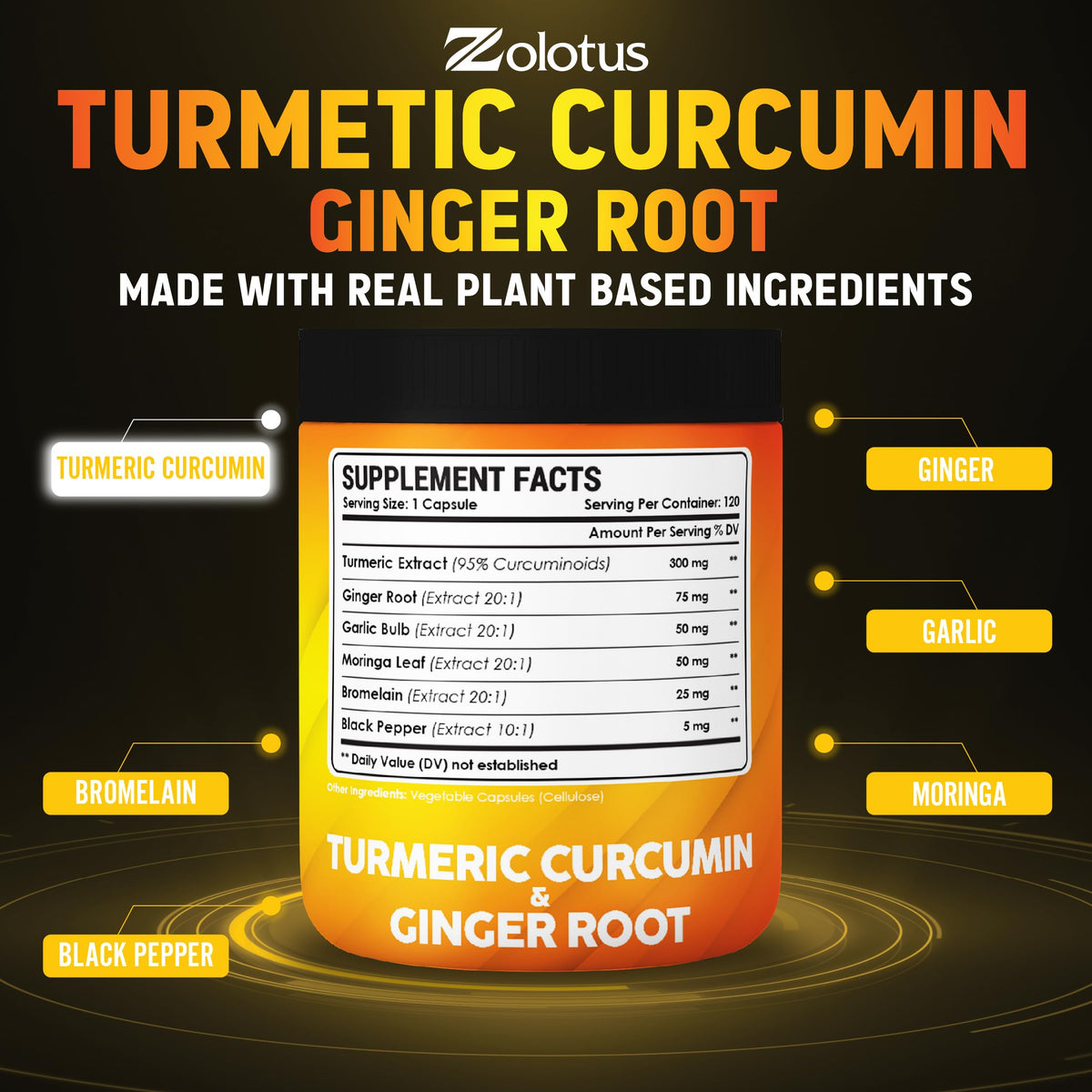 Zolotus Turmeric Curcumin with Ginger Capsules - 120 Capsules - image 4