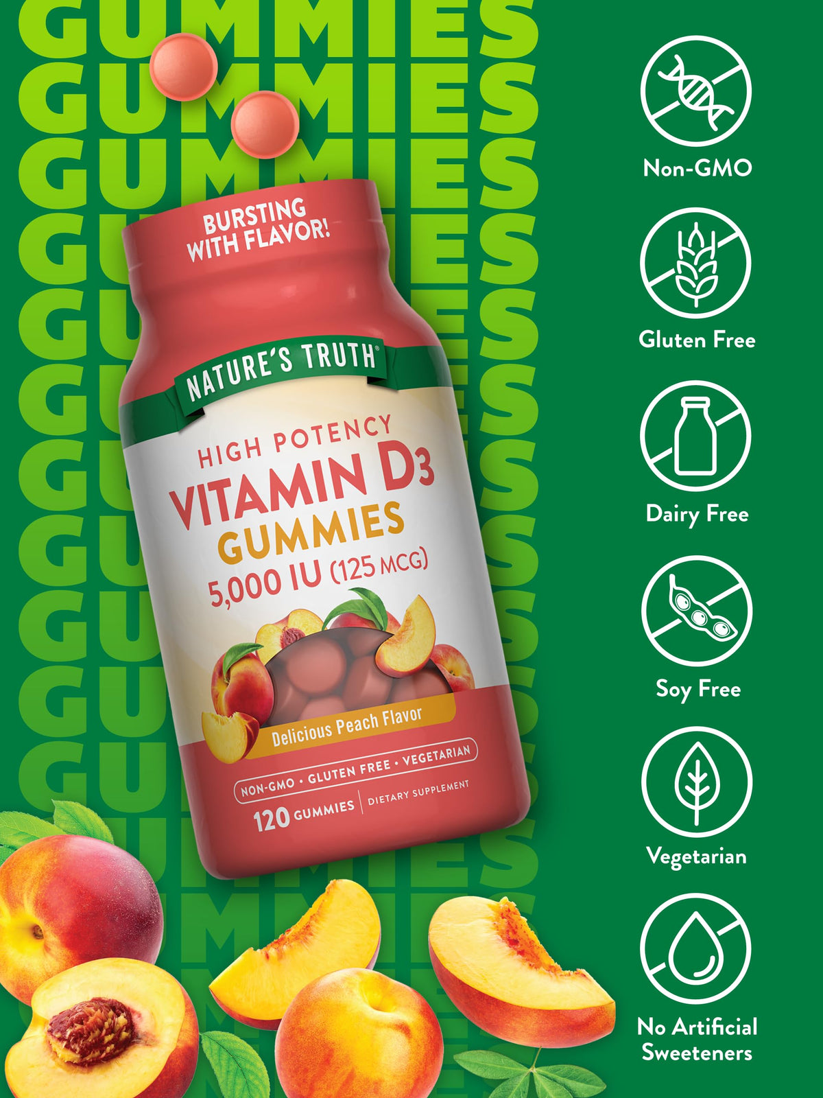 Nature's Truth Vitamin D3 5000 IU Gummies - 120 Count - image 3
