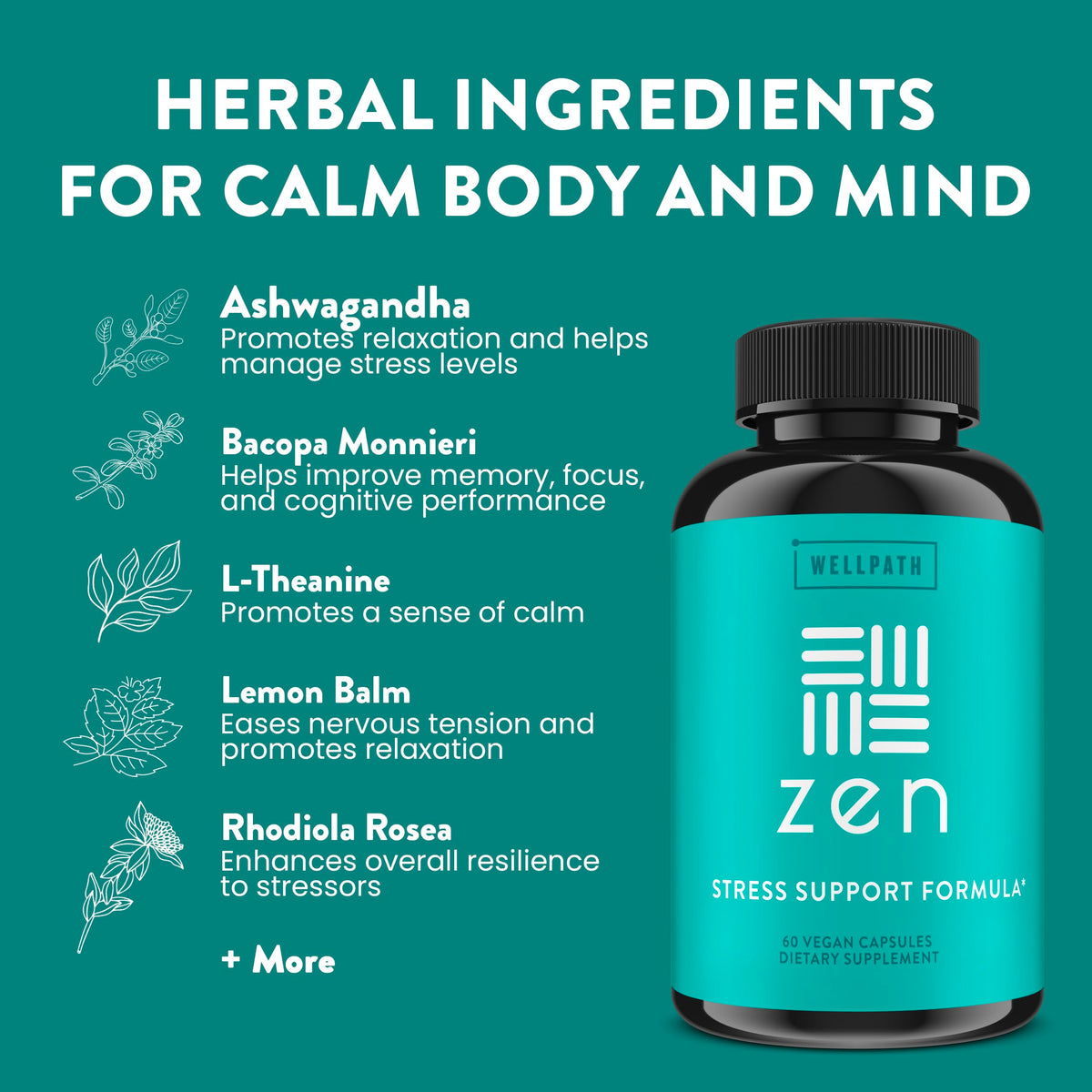 WellPath Zen Stress Relief & Mood Support Supplement - 180 Capsules - image 5