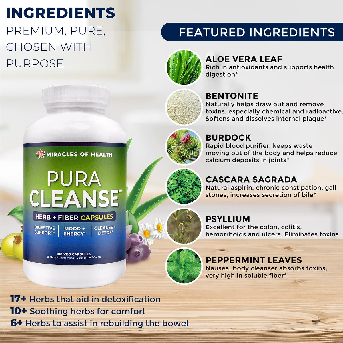 Miracles of Health Pura Cleanse Fiber Capsules - 180 Count - image 2
