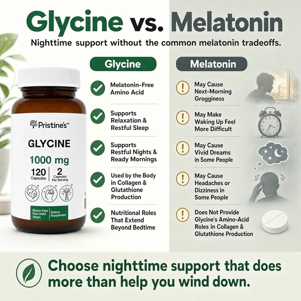 PRISTINE'S Glycine 1000mg Capsules Amino Acid for Sleep Support - 120 Capsules - image 3
