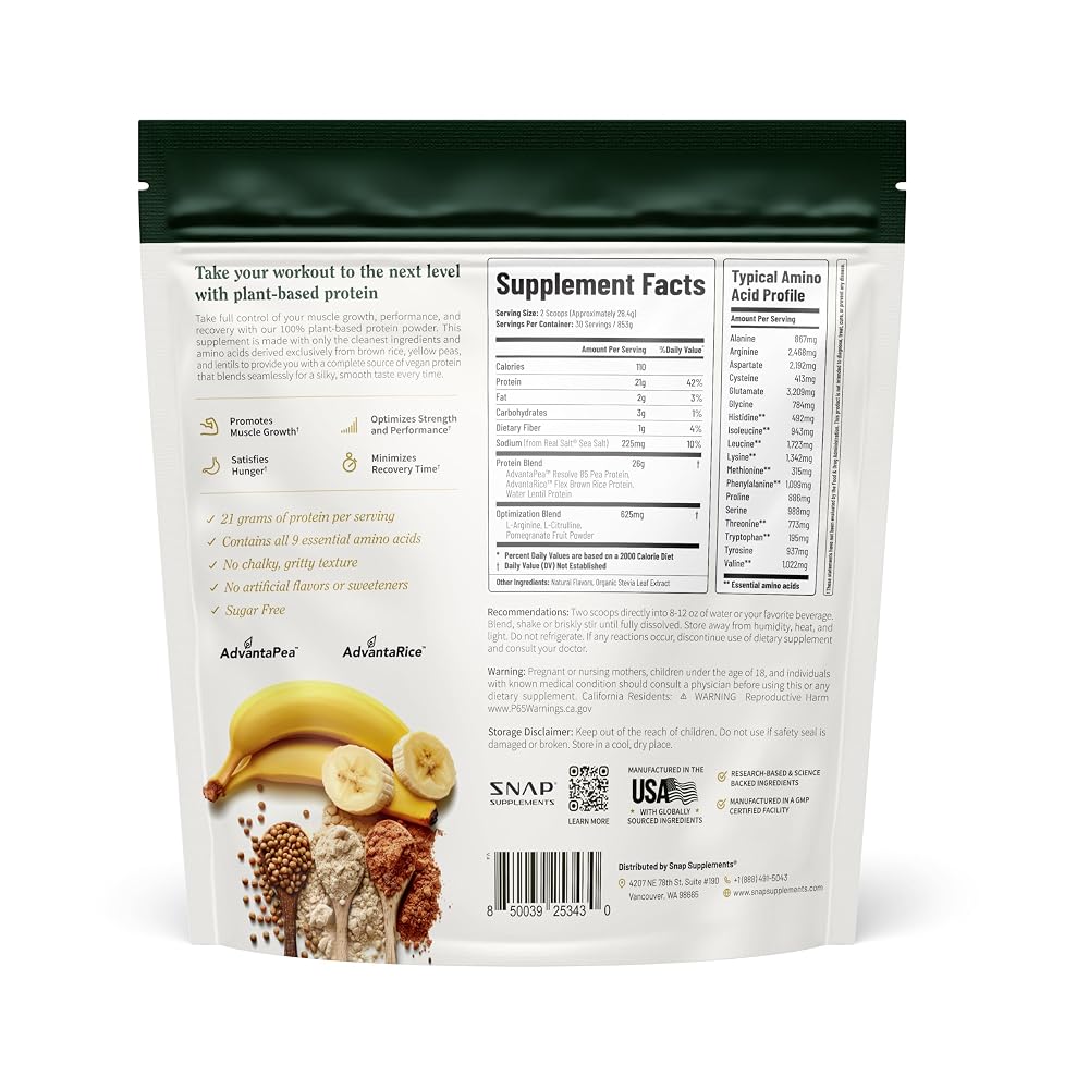 Snap Supplements Plant-Based Vegan Protein Powder, Banana - 30 Servings - image 9