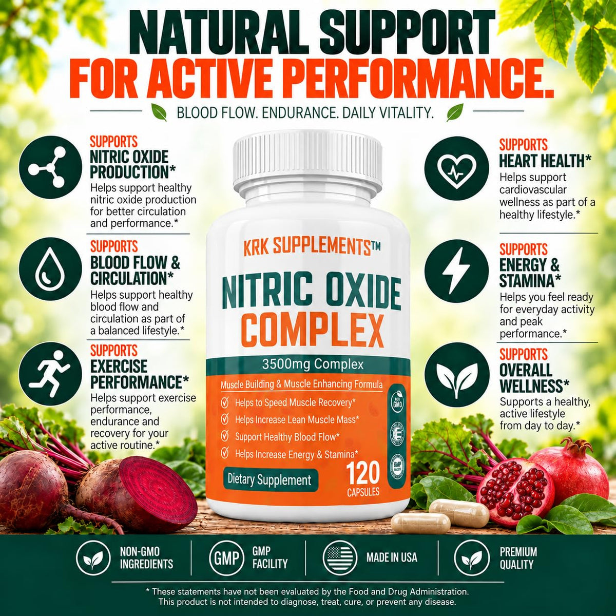 KRK SUPPLEMENTS Nitric Oxide 3500mg L-Arginine - 360 Capsules - image 2