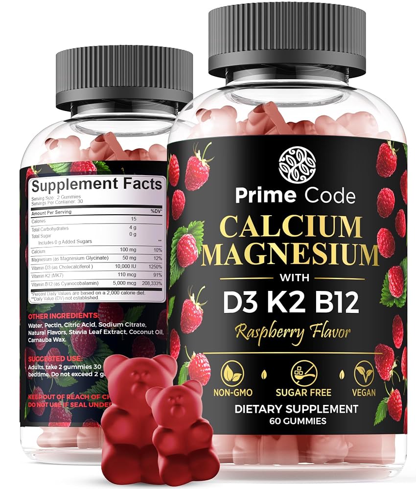 Prime Code Calcium Gummies with Magnesium Vitamin D3 K2 B12 - 60 Count