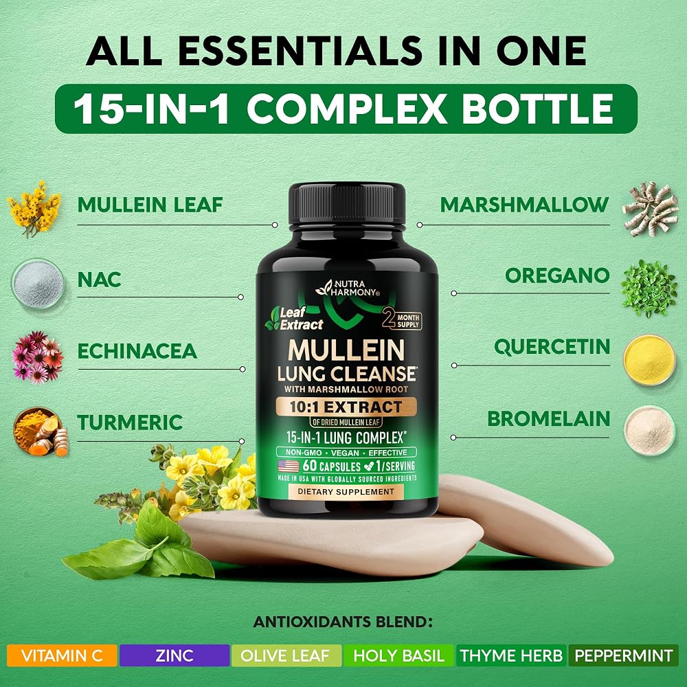 NUTRAHARMONY Mullein Lung Detox - Mullein Leaf Extract - Marshmallow