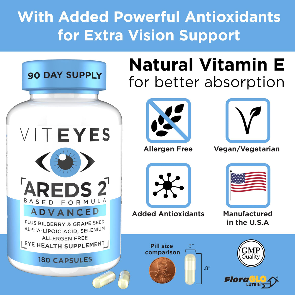 Viteyes AREDS 2 Advanced Eye Vitamins Macular Support - 180 Capsules - image 5