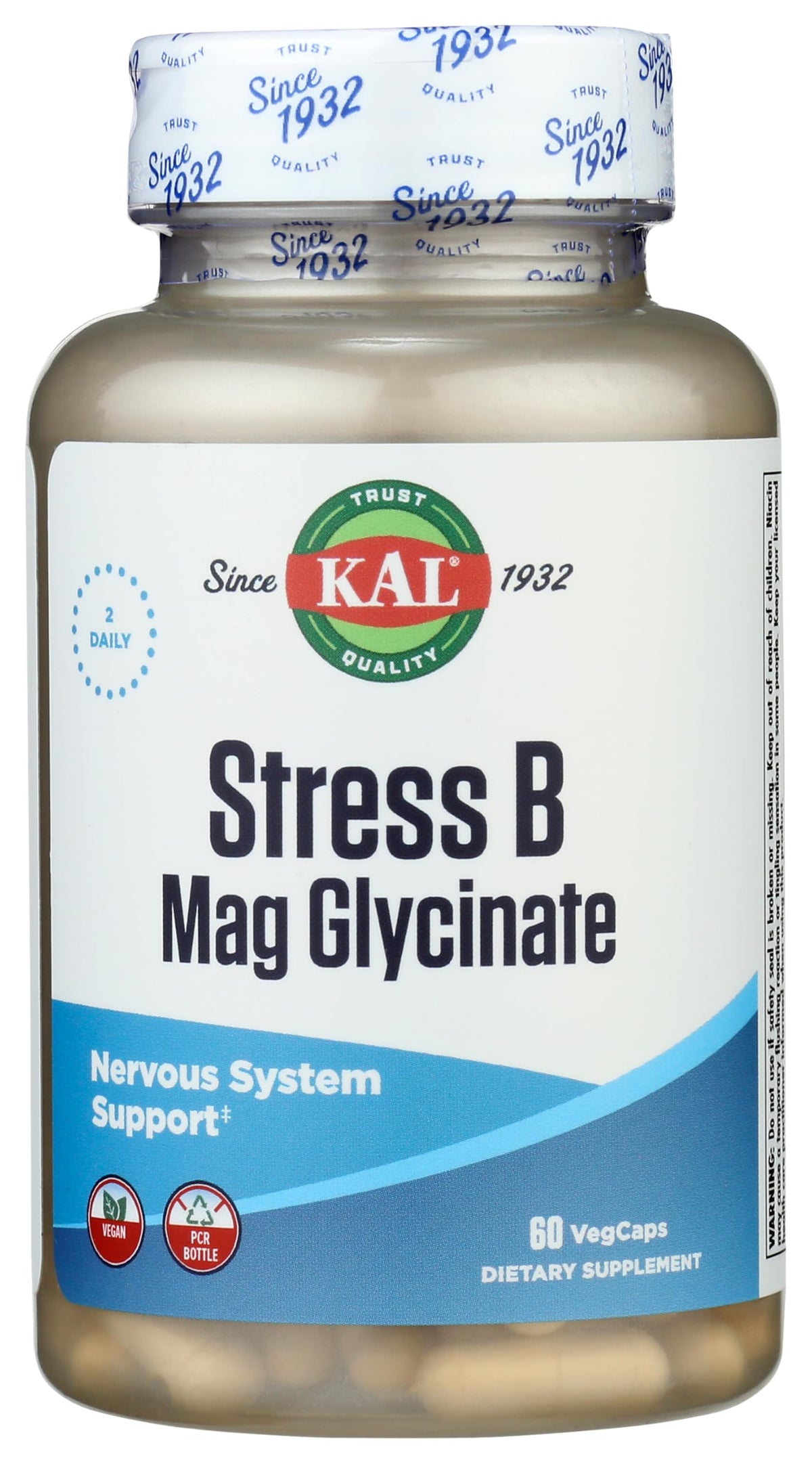 KAL Stress B Magnesium Glycinate - 60 Vegetarian Capsules