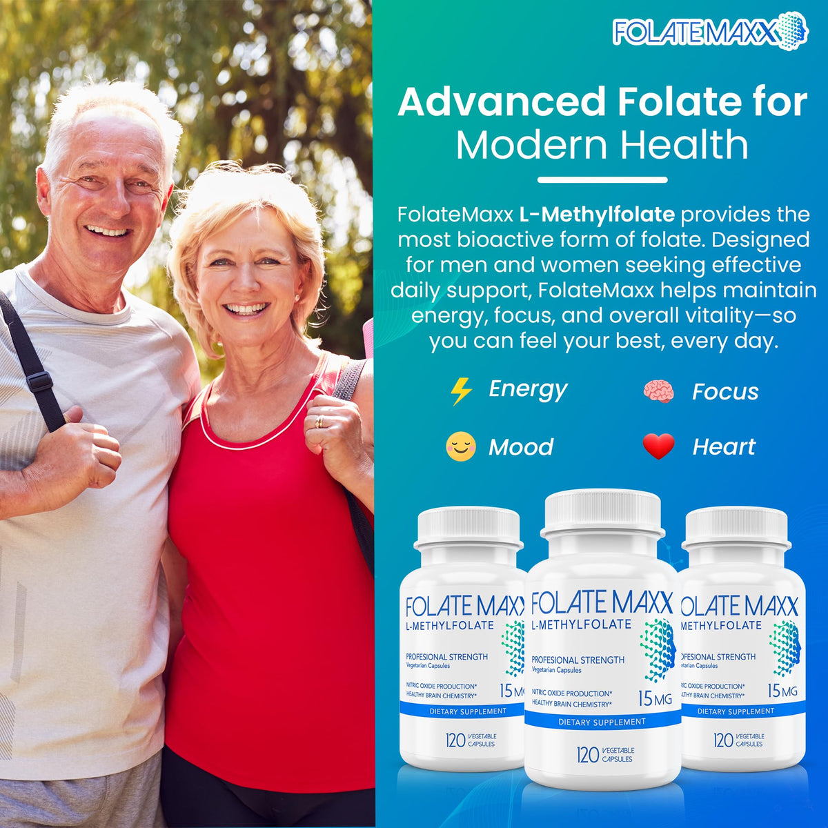 FOLATE MAXX L-Methylfolate 15mg Bioactive 5-MTHF - 120 Capsules - image 2