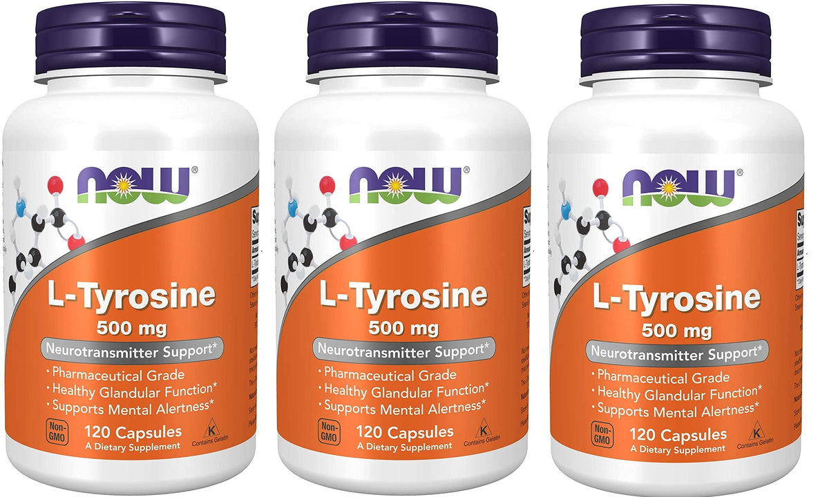 NOW Foods L-Tyrosine 500 mg - 360 Capsules (Pack of 3)