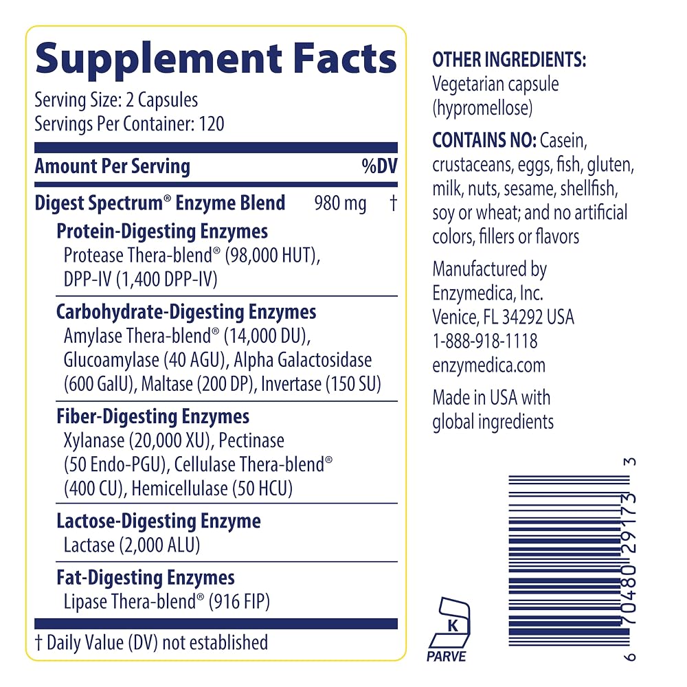 Enzymedica Digest Spectrum Multi-Enzyme for Gas & Bloating - 240 Capsules - image 7
