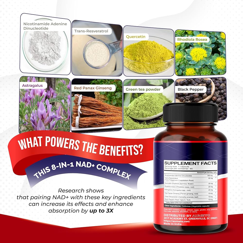 AUMETO Advanced NAD+ 8-in-1 with Trans-Resveratrol - 90 Capsules - image 3