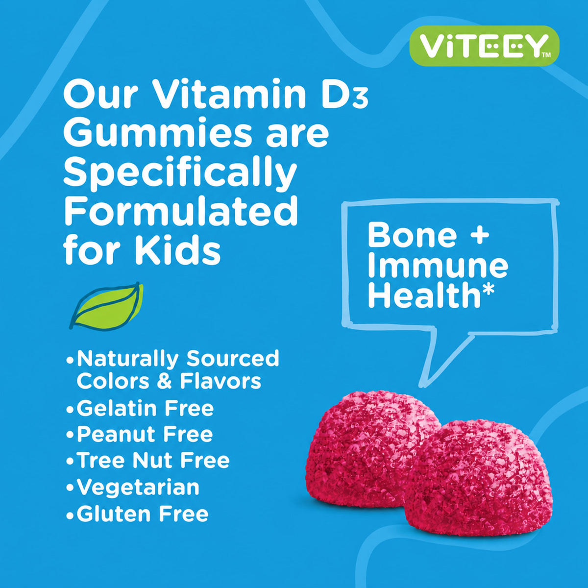 Viteey Vitamin D3 Gummies 25mcg 1000 IU Formulated for Kids - Bone