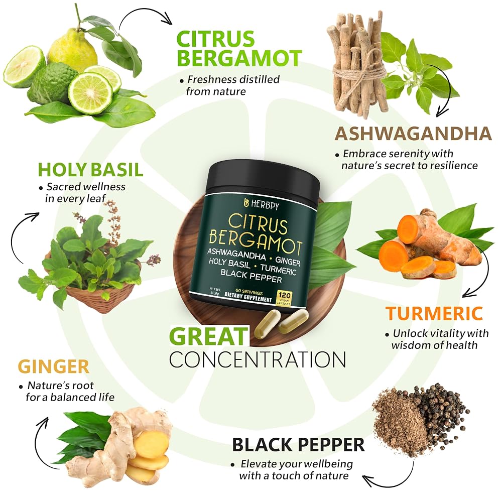 Herbpy Citrus Bergamot with Ashwagandha & Turmeric - 120 Vegan Capsules - image 4