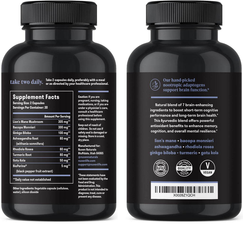 Nuven Naturals Brain Support Supplement with Lion's Mane - 60 Capsules - image 7