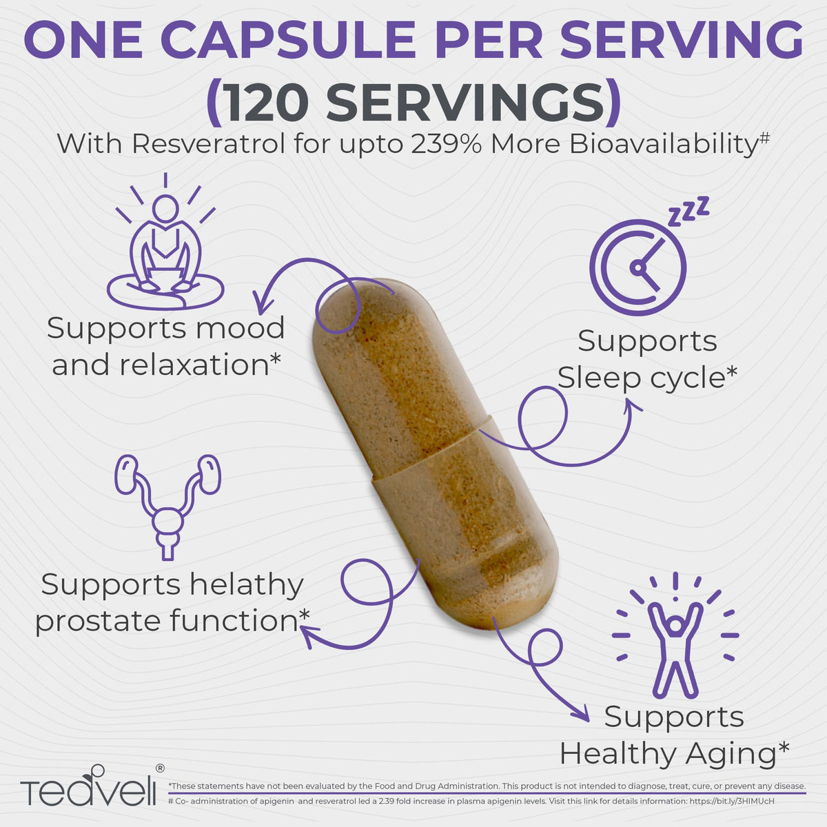 Teaveli Apigenin Supplement with Resveratrol for Sleep Support - 120 Capsules - image 2