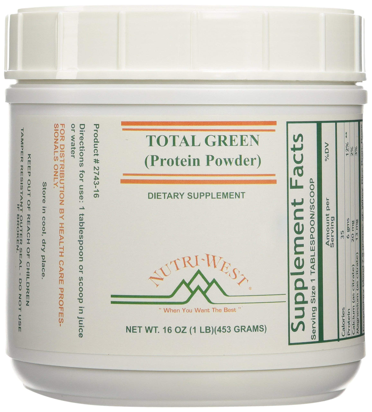 Nutri-West Total Green Protein Powder - 16 oz