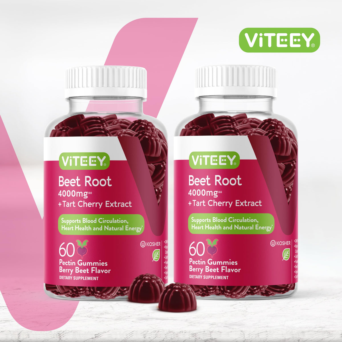 Viteey Beet Root Gummies 4000mg with Tart Cherry - 120 Gummies - image 2