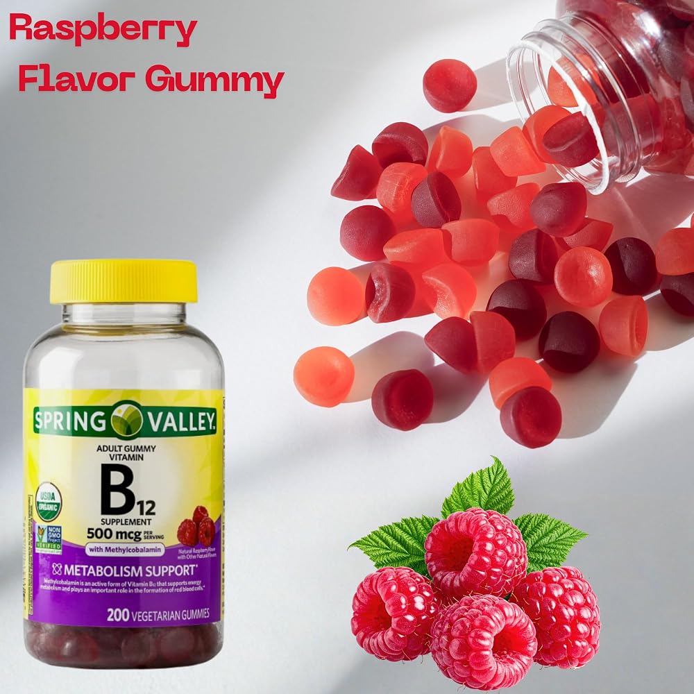 ME GUSTA SHOP Spring Valley B12 500 mcg Gummies Raspberry Flavor - 200 Gummies - image 6