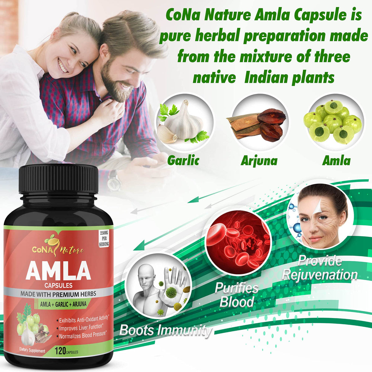 Cona Nature Organic Amla Capsules with Arjuna & Garlic - 120 Capsules - image 5