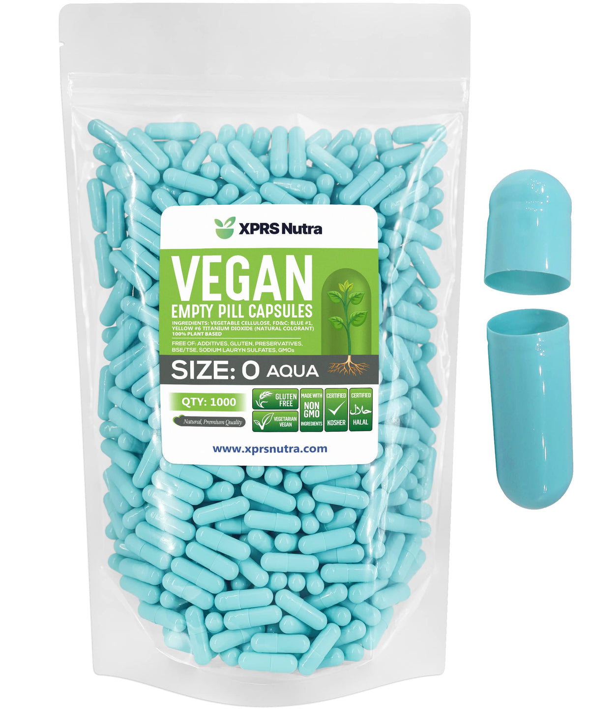 XPRS Nutra Size 0 Empty Vegetarian Capsules - 1000 Count