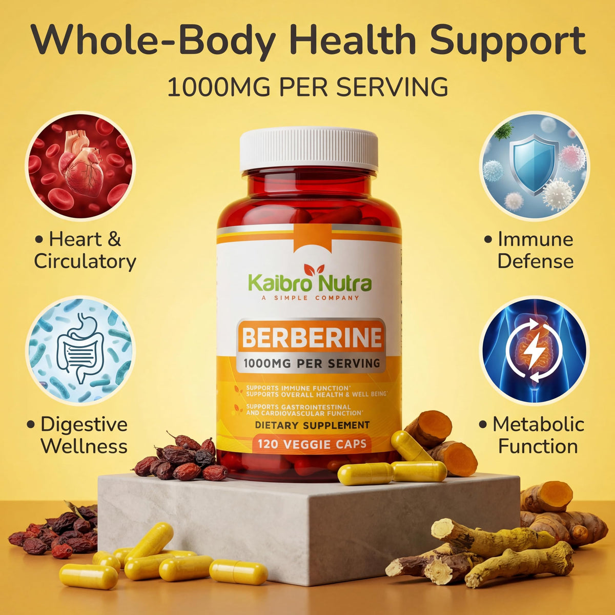 Kaibro Nutra Berberine HCL 1000mg Immune Support - 120 Capsules - image 3