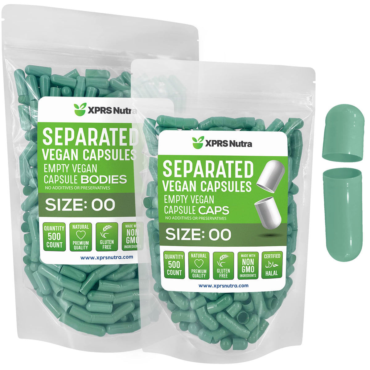 XPRS Nutra Vegan Size 00 Separated Capsules - 500 Count Premium Empty