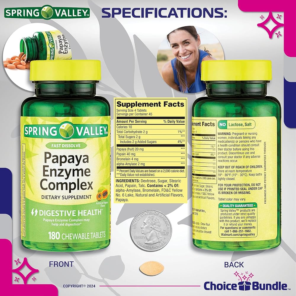 Choice Bundle Spring Valley Papaya Enzyme Complex Chewable Tablets - 360 Count - image 3