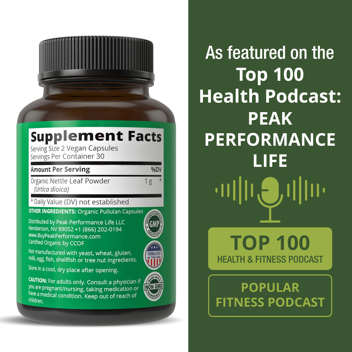 Peak Performance Organic Stinging Nettle Vegan Capsules - 60 Count - image 6