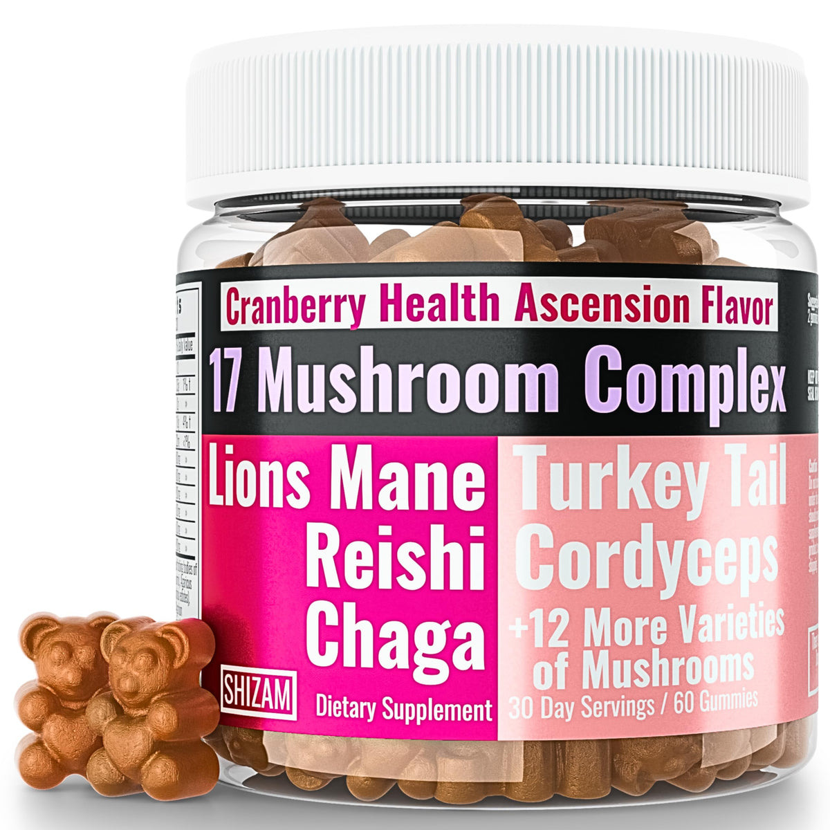 SHIZAM 17 Mushroom Complex Gummies for Adults - 60 Count