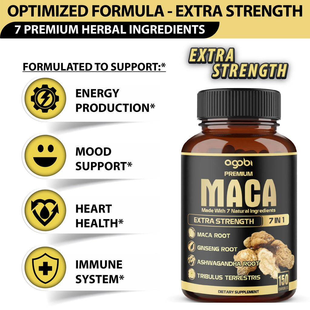 Agobi 7in1 Maca Root Capsules with Ashwagandha & Ginseng - 150 Count - image 3