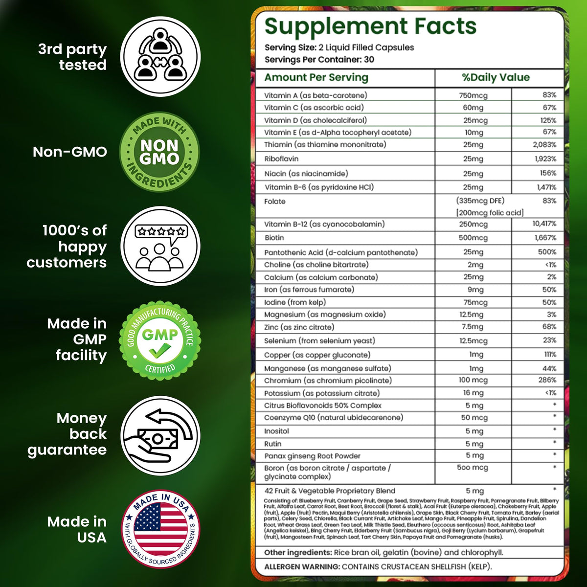 AAMATEC LIFE Daily Multivitamin with Zinc & Fruit/Veggie Blend - 60 Capsules - image 6