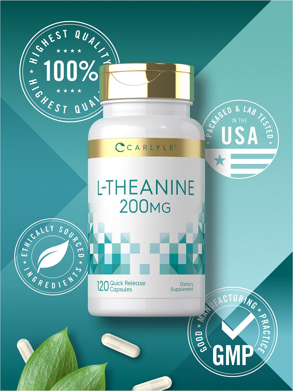 Carlyle L-Theanine 200mg Supplement - 120 Capsules - image 5