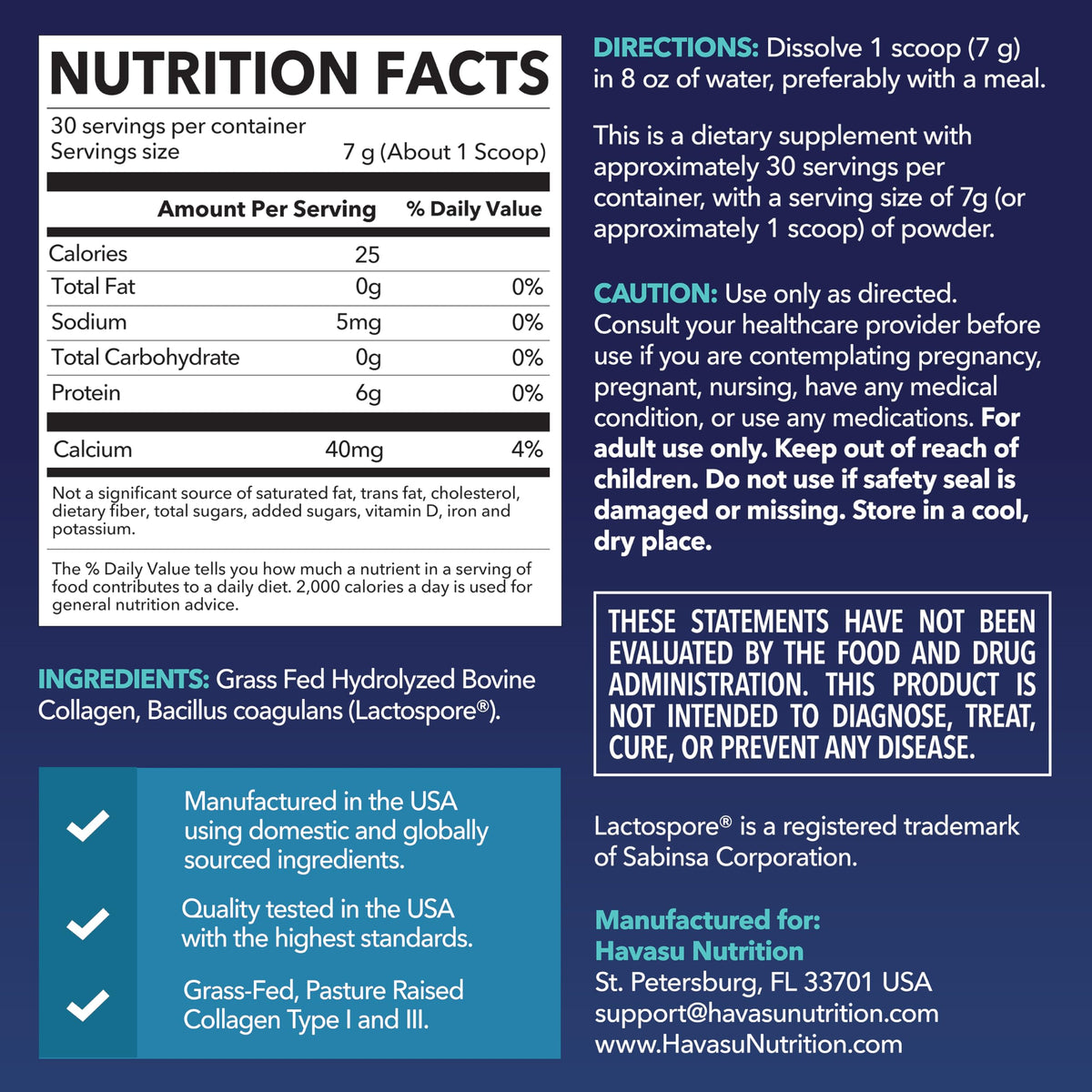 Havasu Nutrition Collagen Peptides Powder with Probiotics - 7.4 oz - image 2