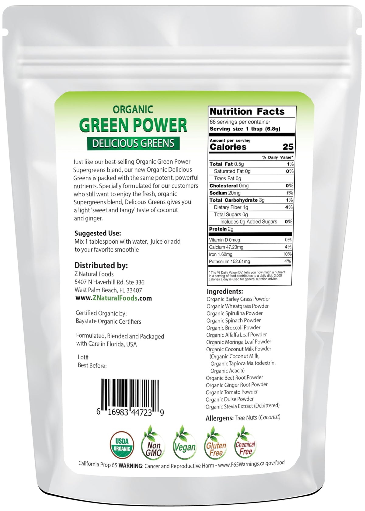 Z Natural Foods Delicious Greens Powder - 1 Lb - image 2